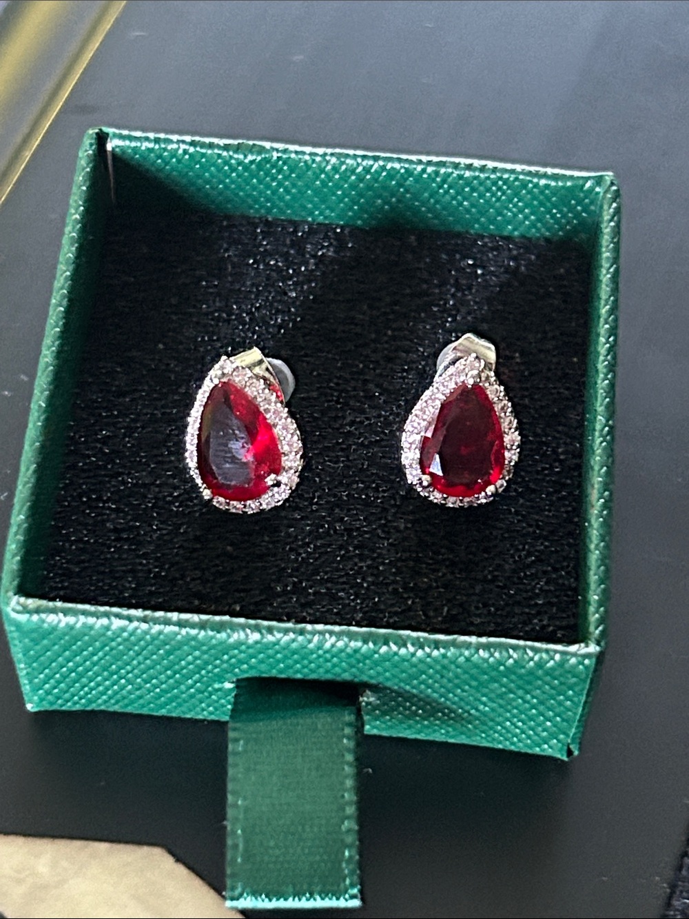 Deep Red Teardrop Crystal Halo Stud Earrings